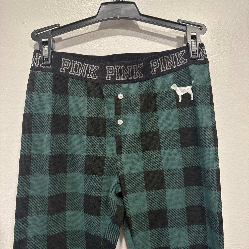 Victoria's Secret PINK Black/Dark Green Plaid Thermal Leggings Size XS/S💚